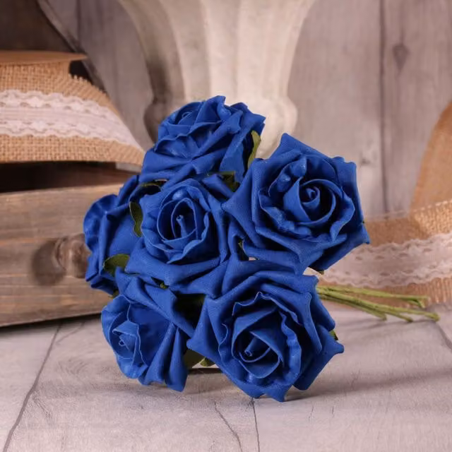 Kingsbury Gifts Bunch of 6 Small Blue Foam Tea Roses