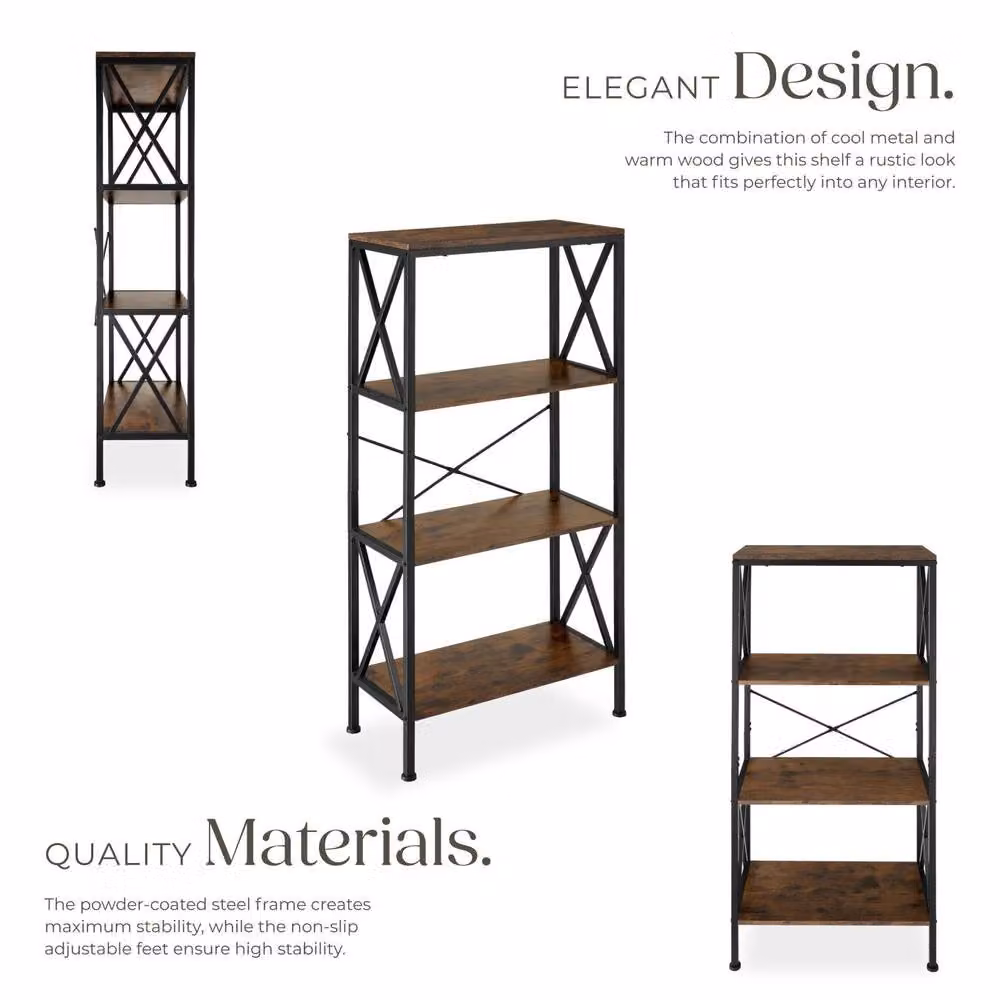 tectake Barry Freestanding Standing Shelf with 4 Tiers in Brown and Black – 4