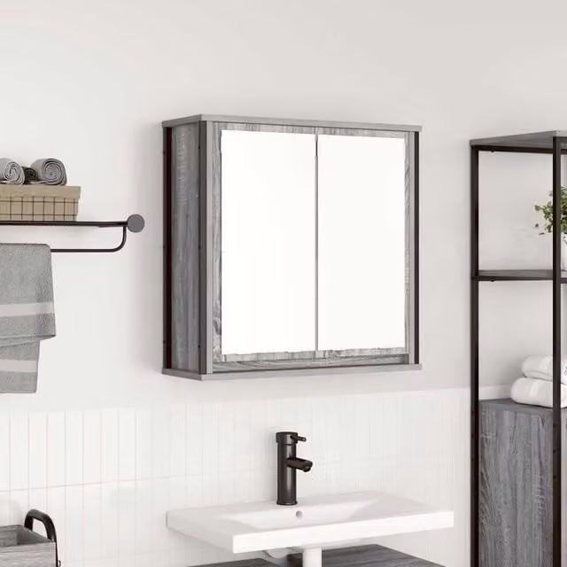 Berkfield Home Grey Bathroom Wall Cabinet with Mirror and Internal Shelves, W/D/H: 60 x 21 x 60 cm – 1