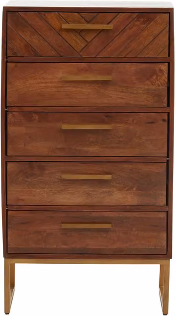 Orsina Mango Wood 5-Drawer Bohemian Chest with Gold Metal Accents in Natural – 1