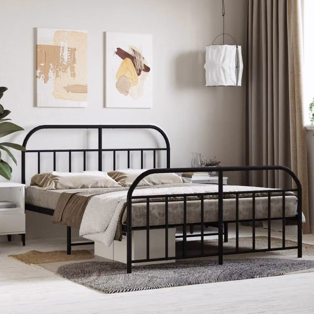 Berkfield Home Metal Bed Frame with Headboard and Footboard, Black, W/D/H: 140 x 190 cm – 2