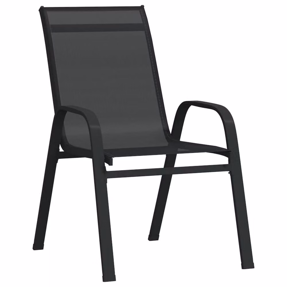 Berkfield Home Set of 2 Stackable Modern Garden Chairs in Black Textilene Fabric and Metal – 2
