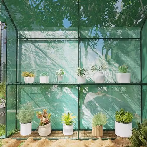 Outsunny Green Walk-in Greenhouse with 2 Tiers and 4 Shelves, W/D/H: 120 x 120 x 190 cm – 5