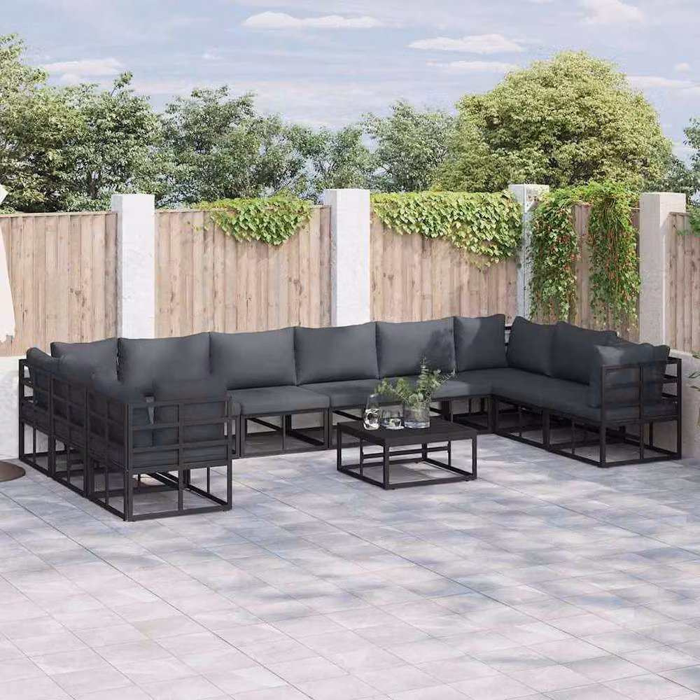 Berkfield Home 11 Piece Garden Sofa Set in Black with Powder Coated Aluminium Frame, W/D/H: 70 x 70 x 32 cm – 2