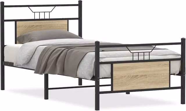 Berkfield Home Single Bed Frame in Sonoma Oak Brown, Engineered Wood, W/D/H: 90 x 190 cm – 1