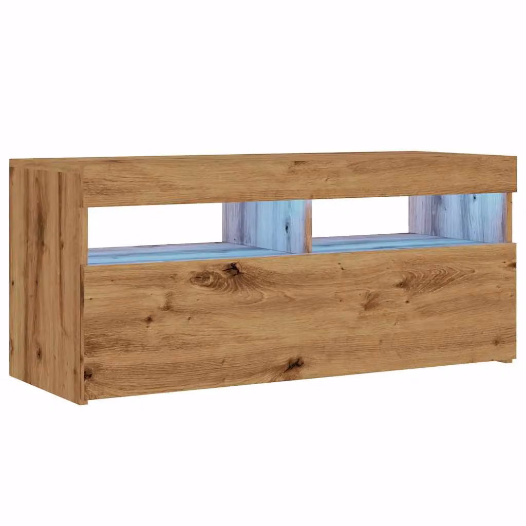 Berkfield Home Artisan Oak TV Cabinet with Integrated LED Lights in Brown, W/D/H: 90 x 35 x 40 cm – 2