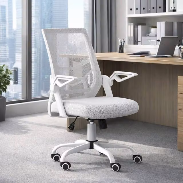 ERGOVEXA White Fabric Mesh Task Chair with 360 Degree Swivel, Armrests and Castors for Home Office