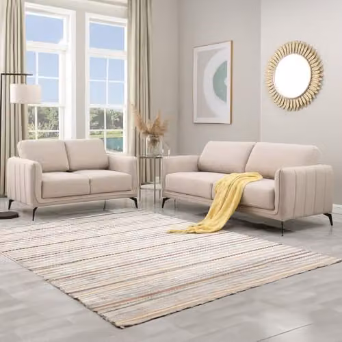 More4Homes Oslo Scandinavian Style Fabric 2 and 3 Seater Sofa Set in Beige – 2