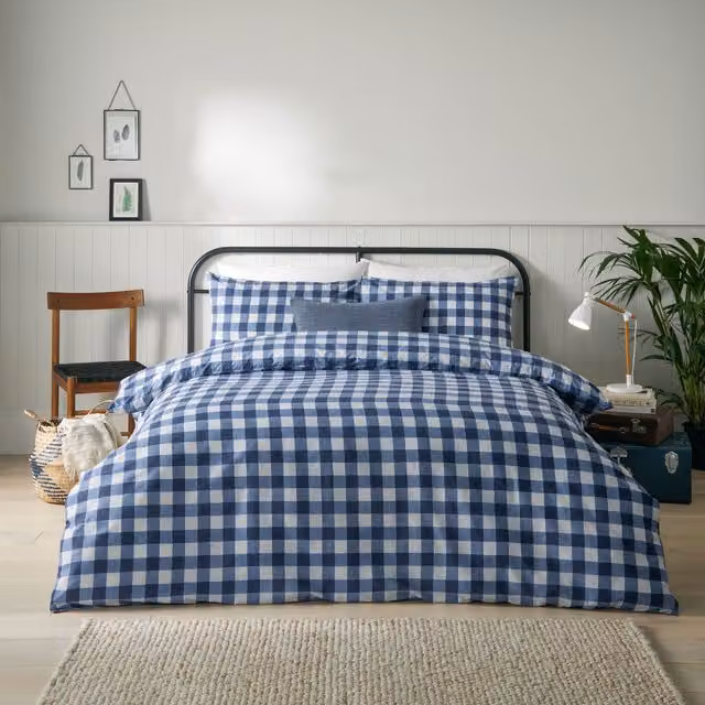 Make It A Home Blue Gingham Check Polycotton Duvet Cover Set