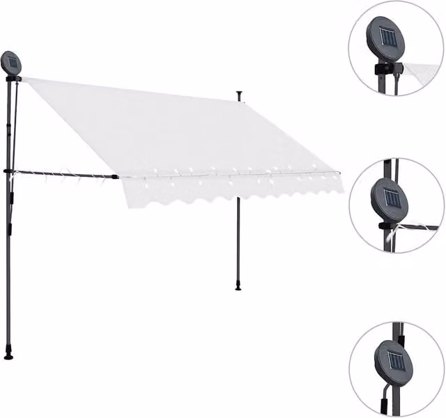 Berkfield Home Manual Retractable Awning with LED, Cream, W: 250 cm, D: 120 cm