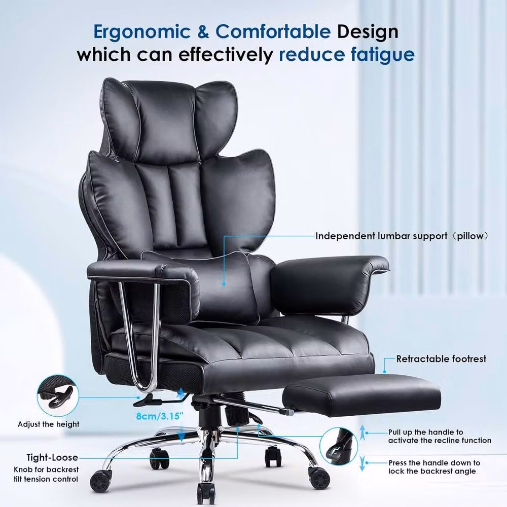 Gartistgo Ergonomic High Back Black Leather Office Chair with Footrest and Headrest – 7