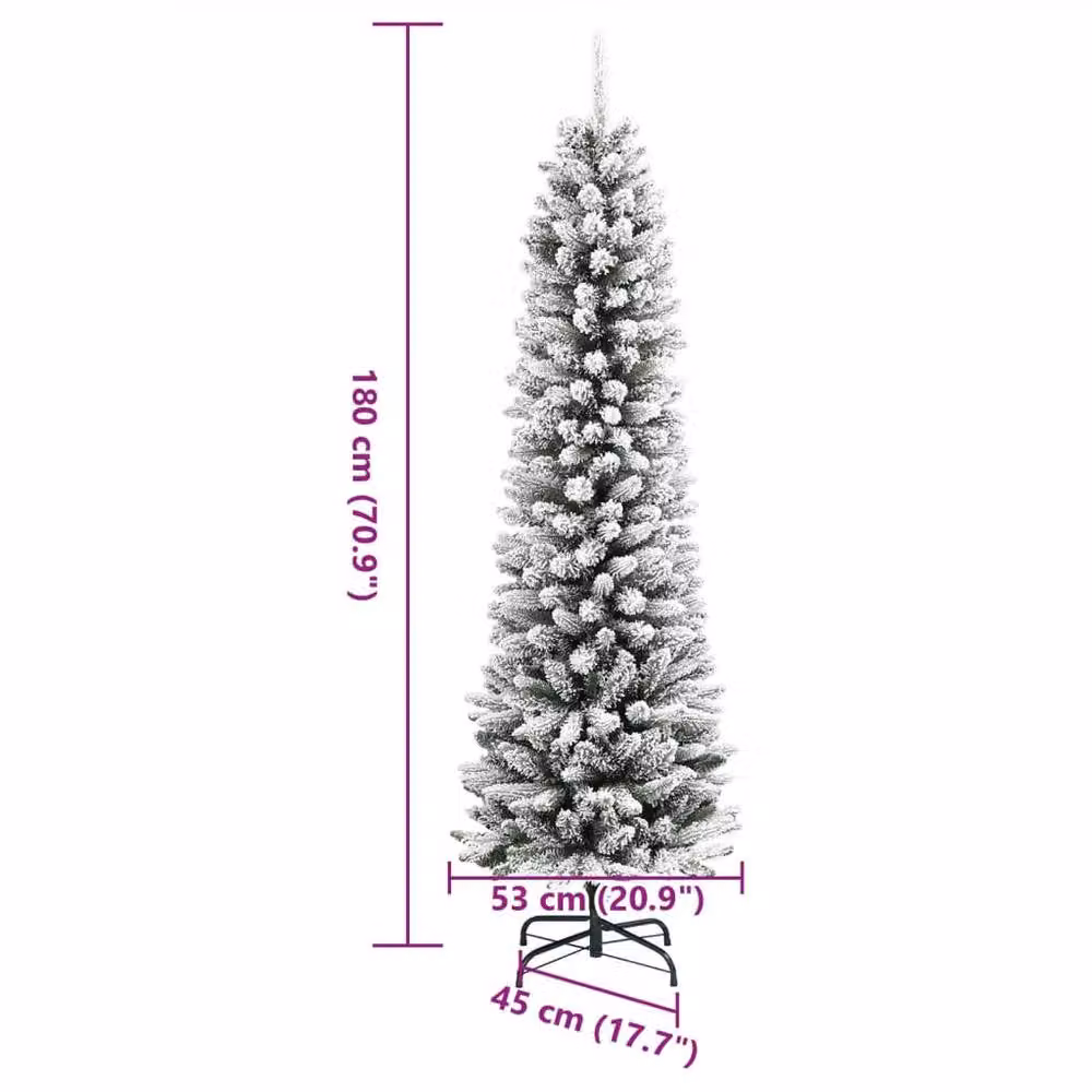 Berkfield Home Beautiful Slim Artificial Flocked Christmas Tree in White, Height: 180 cm – 7