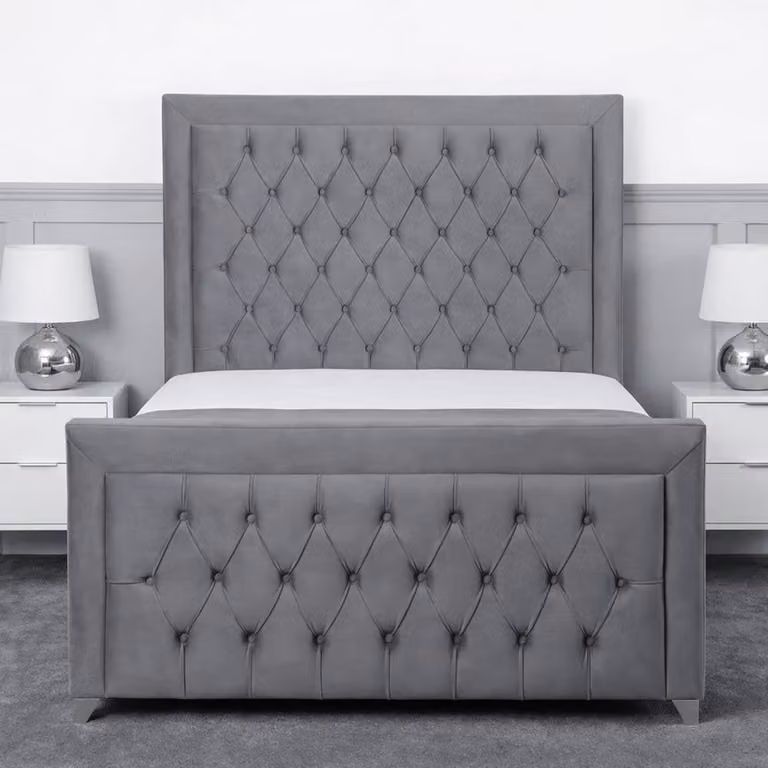 Living Comfort Bedz Ember Grey Velvet Upholstered Gas Lift Storage Bed with 48 Inch Headboard, W/D/H: 200 x 200 cm