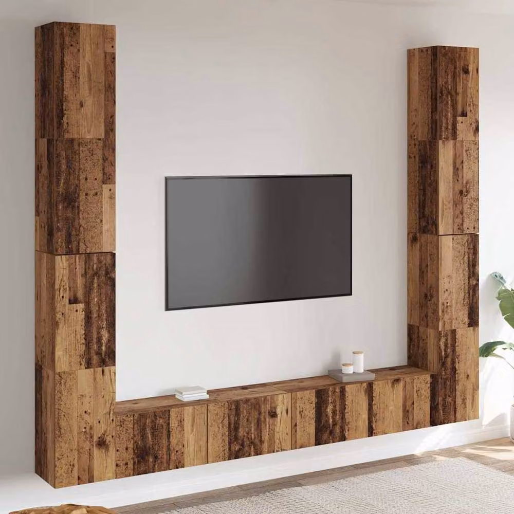 Berkfield Home 6-Piece Modern Wall Mounted TV Cabinet Set in Brown Old Wood Finish – 2