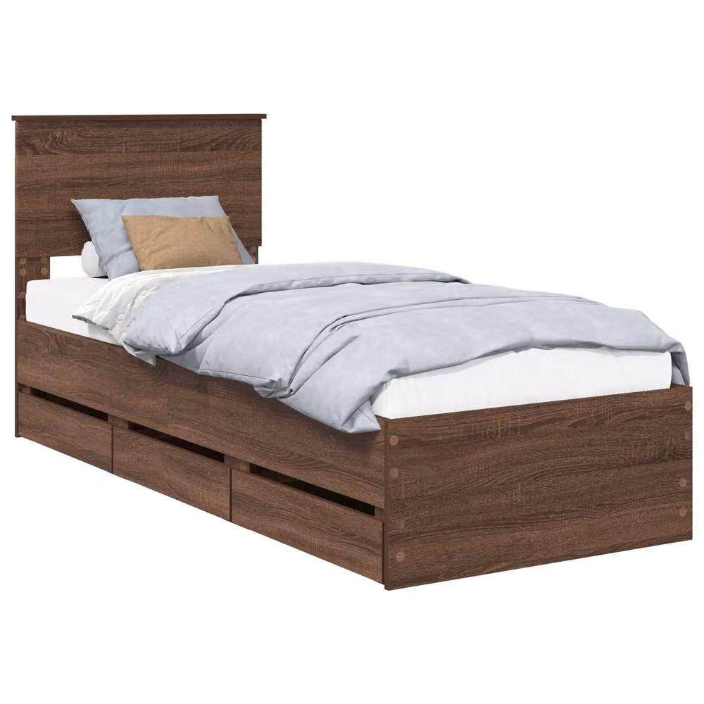 Berkfield Home Modern Bed Frame with Drawers in Brown Oak, Engineered Wood, W: 75 cm x L: 190 cm – 2