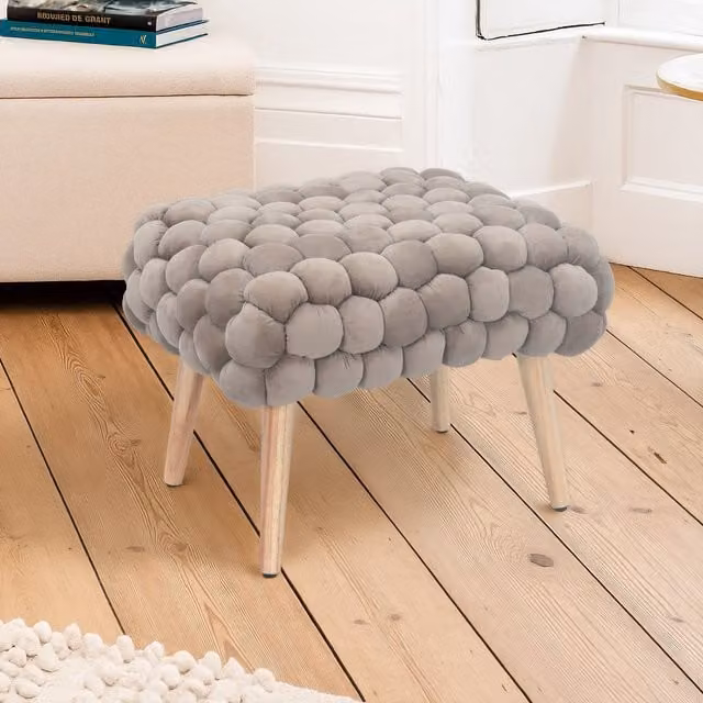 Artemis Home Cushla Bubbly Velvet Small Footstool in Taupe, W/D/H: 56 x 45 x 43 cm