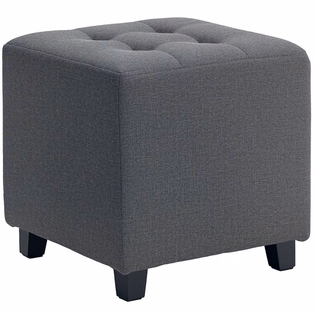Wyld Haus Grey Linen-Look Square Fabric Footstool with Black Rubberwood Legs, W/D/H: 35 x 35 x 35 cm – 2