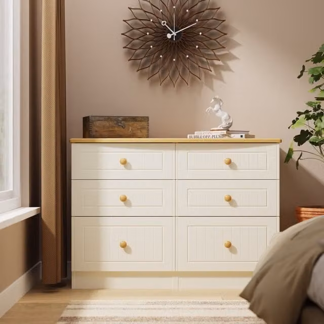 Warwick Ready Assembled 6 Drawer Midi Chest in Cream Ash and Modern Oak