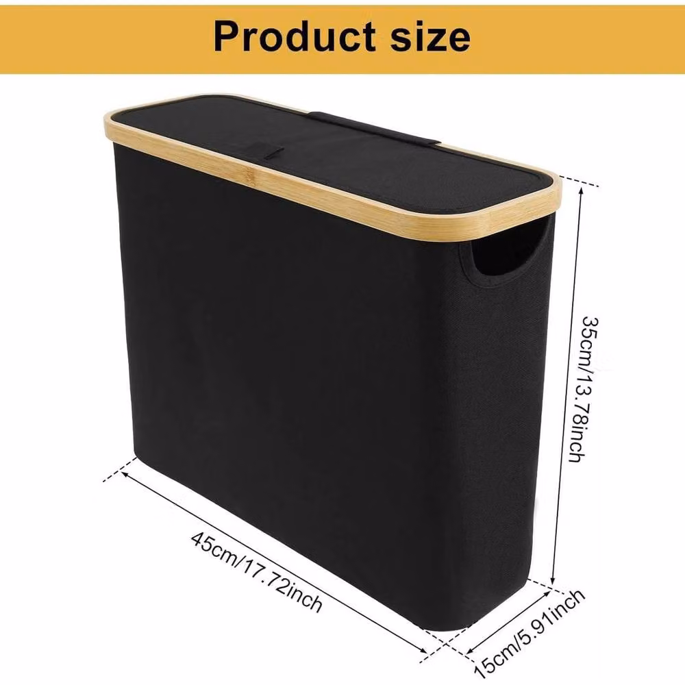 KORVIXA Black Bamboo Freestanding Toilet Roll Storage Basket with Handles, W/D/H: 90.0 x 35.0 x 0.0 cm – 2