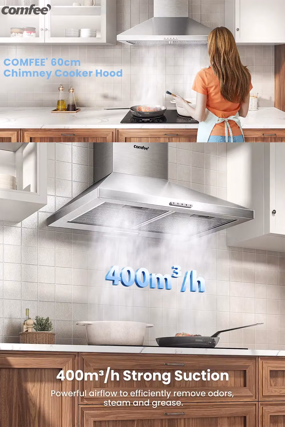 Living and Home Silver Wall Mounted Chimney Cooker Hood with LED Extractor – 2