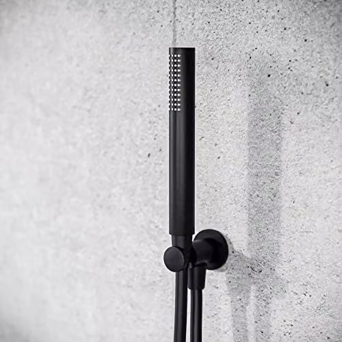 Nes Home Matte Black Modern Round Hand Held Shower Head with Brass Bracket Holder