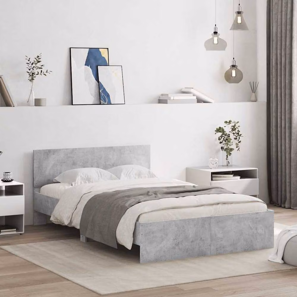 Berkfield Home Durable Bed Frame with Headboard and LED in Concrete Grey, W/D/H: 120 x 190 cm – 3