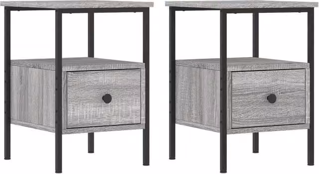 Berkfield Home Set of 2 Grey Sonoma Bedside Cabinets, W/D/H: 34 x 36 x 50 cm
