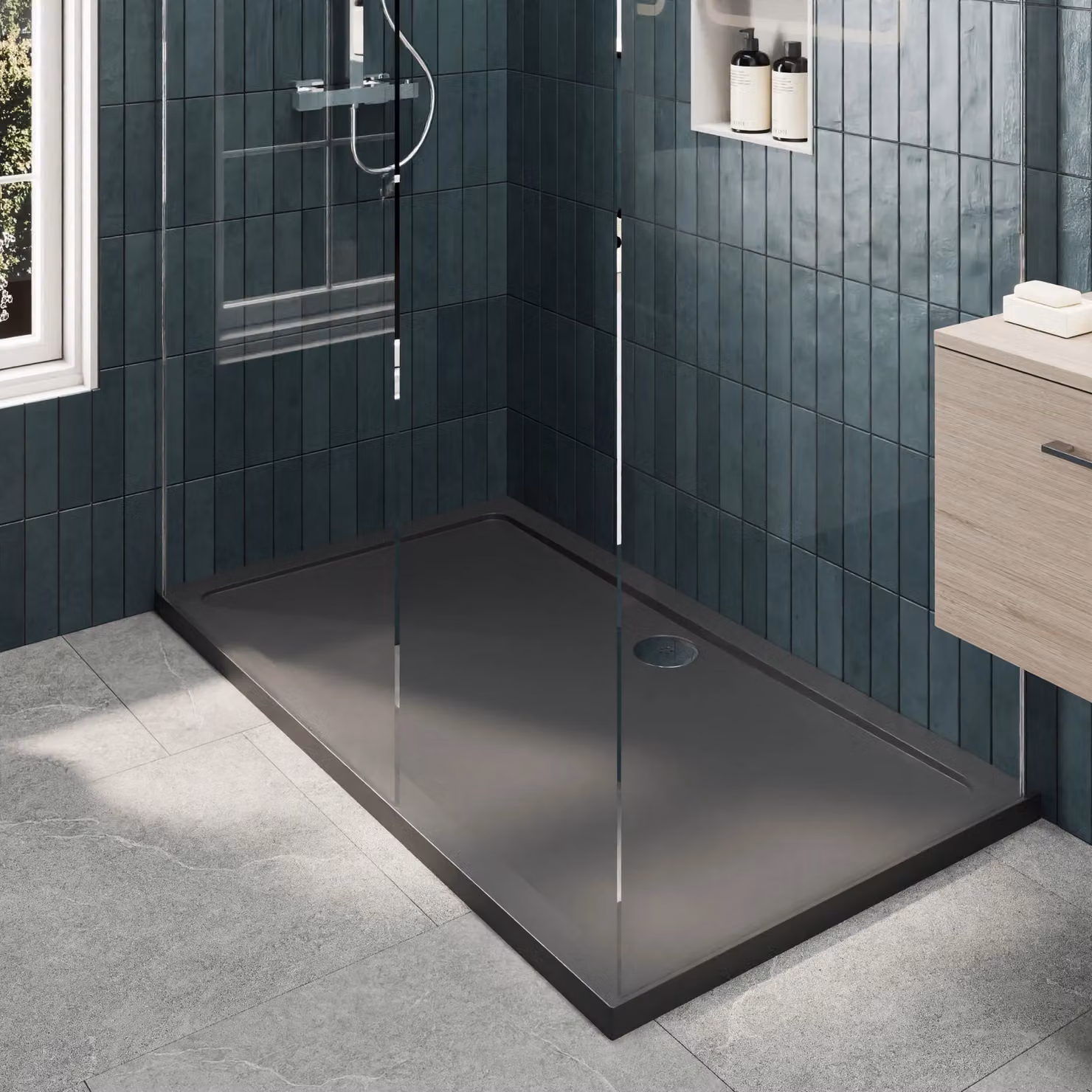 Balterley 8mm Glass Walk-In Wetroom Screen and Slate Grey Tray, Silver and Grey, W: 1400 mm, D: 800 mm – 3