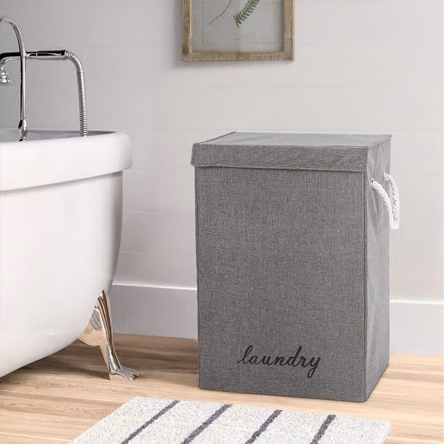 Lifeideas Collapsible Fabric Laundry Basket with Lid and Handles, Grey