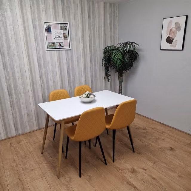 KOSY KOALA Modern Rectangular White Dining Table and 4 Yellow Chairs Set