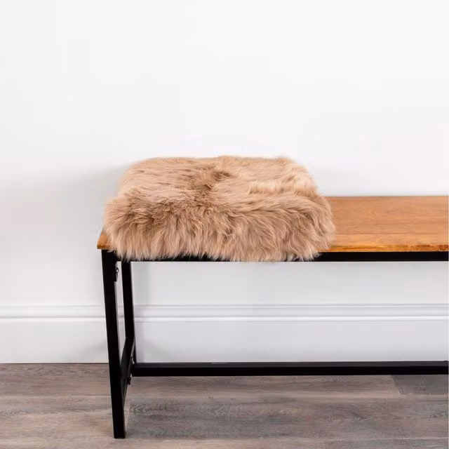 Native Natural Square Lambskin Sheepskin Chair Pad in Brown