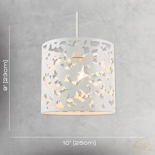 Happy Homewares Butterfly Themed Pendant Ceiling Light Shade in White, W: 23 cm, D: 25 cm – 3