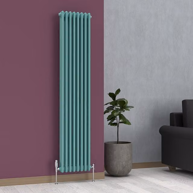 Lux Heat Vertical Coloured Column Radiator in Light Aqua Green, H 180 cm x W 38 cm
