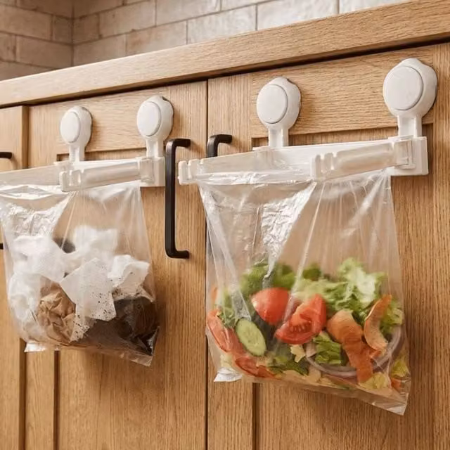 KORVIXA Nail-Free Folding Trash Bag Holder in White or Beige