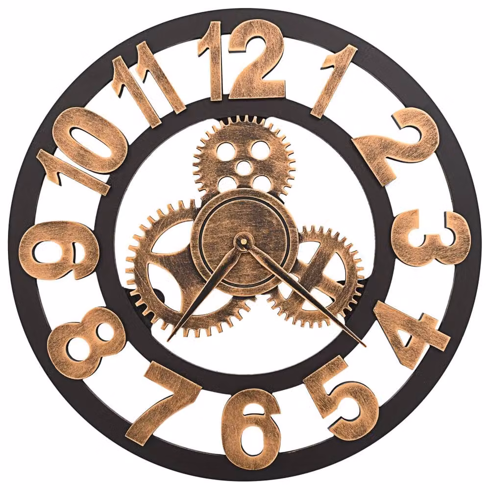 Berkfield Home Geometric Round Metal Wall Clock in Gold and Black, Diameter: 58 cm – 3