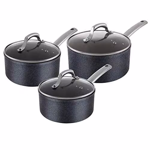 Tower Trustone 3 Piece Non Stick Induction Saucepan Set with Lids, Black
