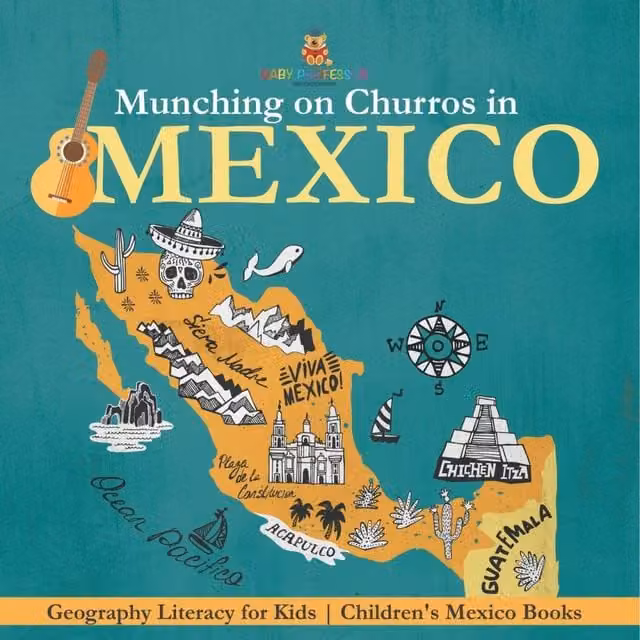 Baby Professor Munching on Churros in Mexico Geography Literacy Book for Kids, White and Multicolour