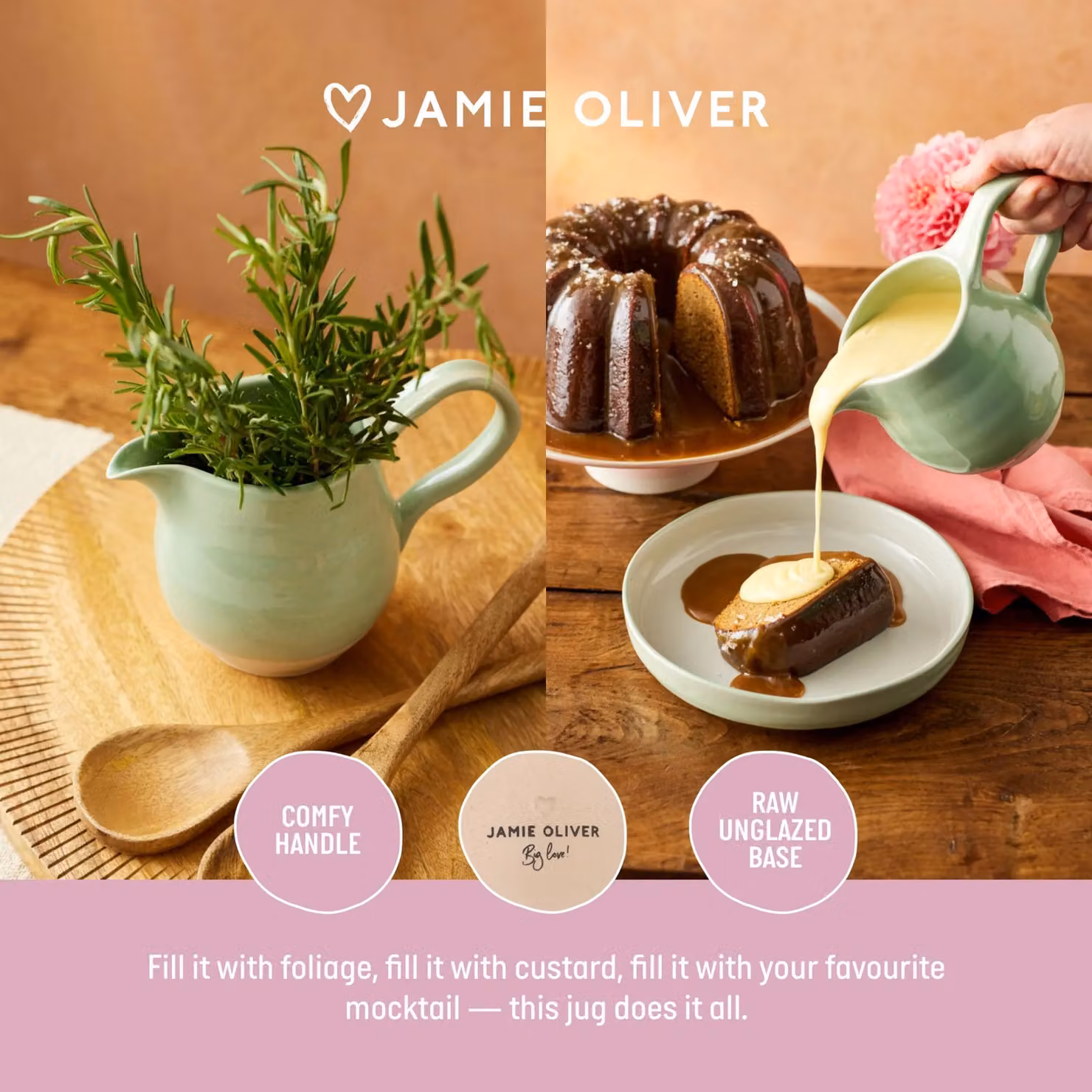 Jamie Oliver Big Love Joy Stoneware Jug in Green, 650ml – 4