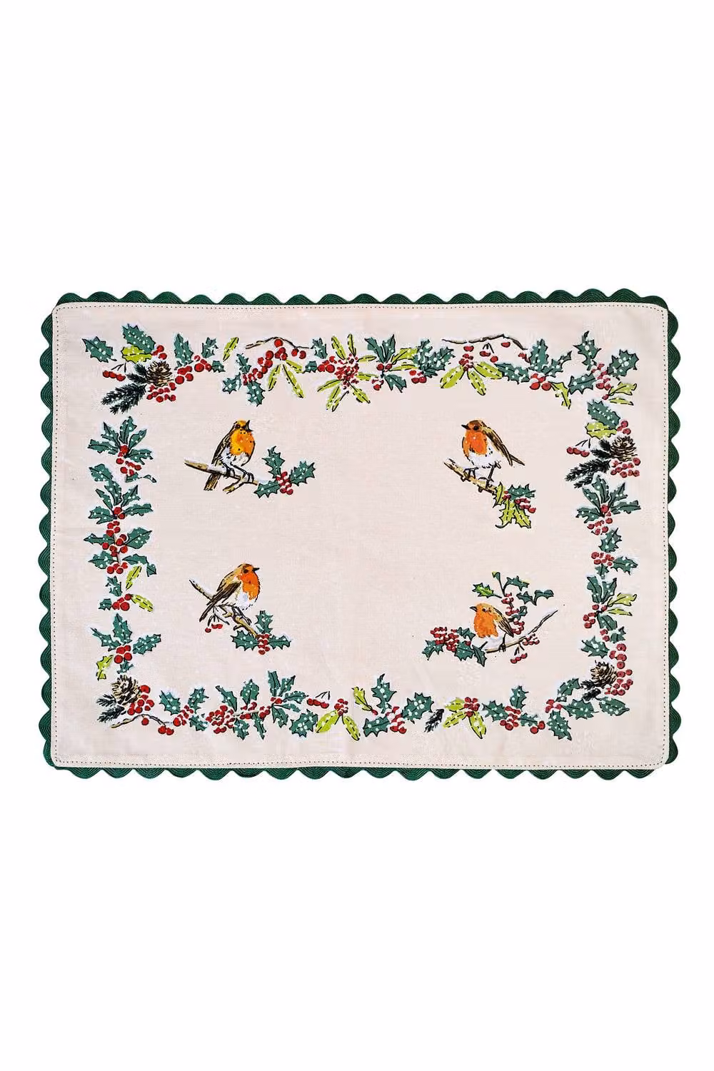 Ulster Weavers Christmas Robins Festive Print 100% Cotton Placemats, 4 Pack, Green and Multicolour – 2