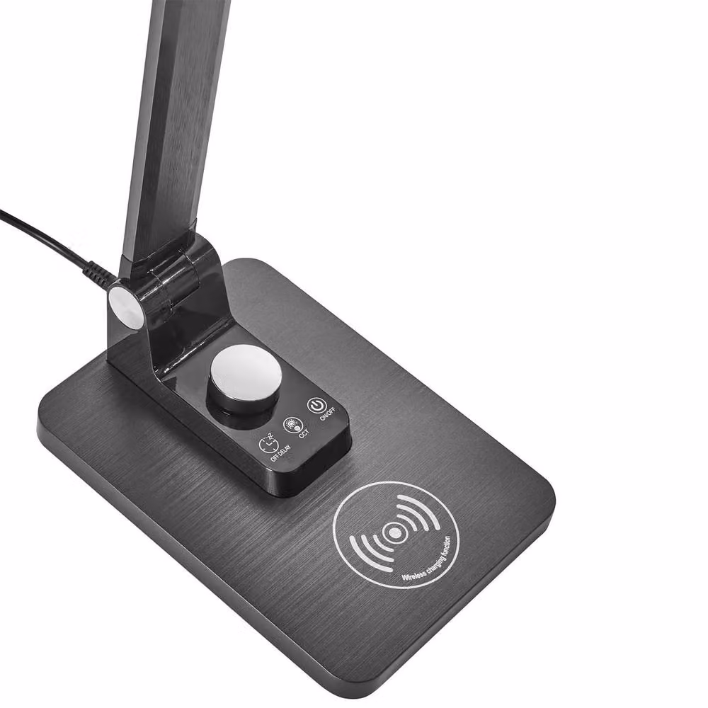Wyld and Coco Black Aluminium Desk Lamp with Wireless Charger and Stepless Dimmer – 3