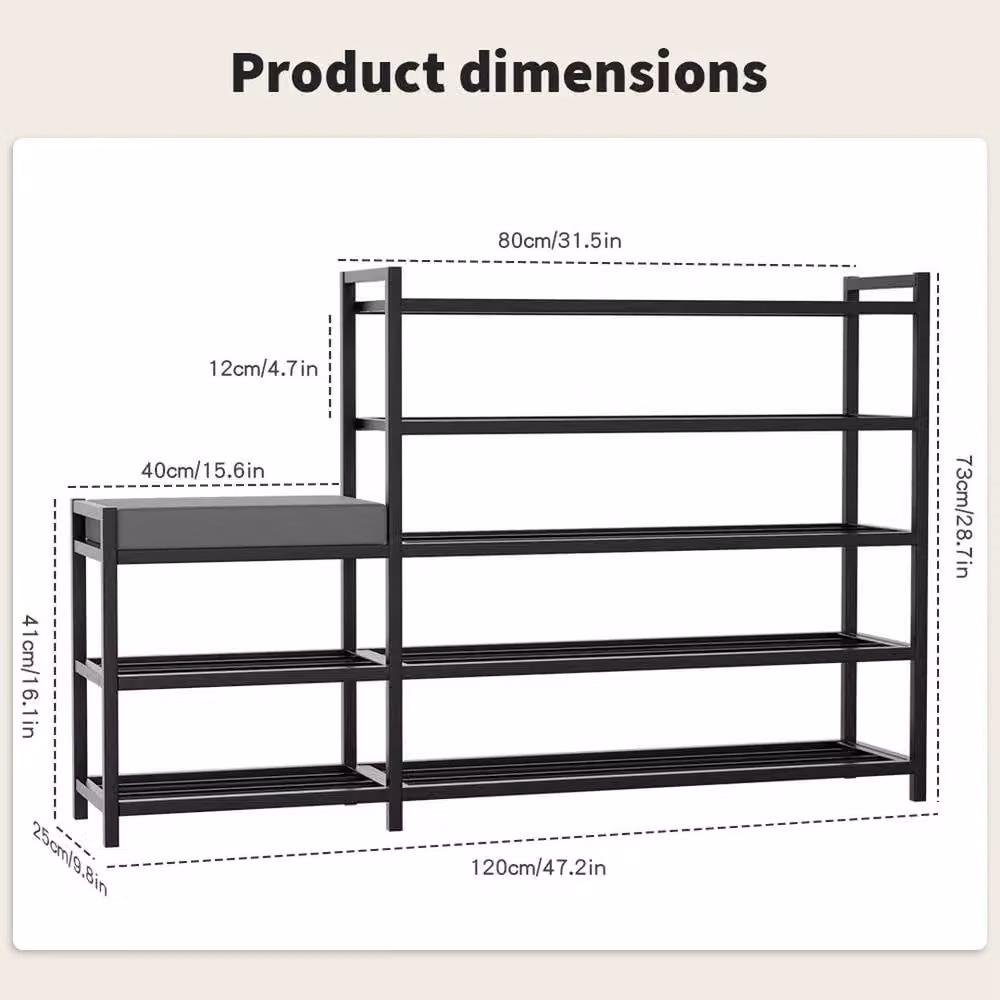 EONLION Modern Black Corner Shoe Storage Rack and Bench Organiser – 2