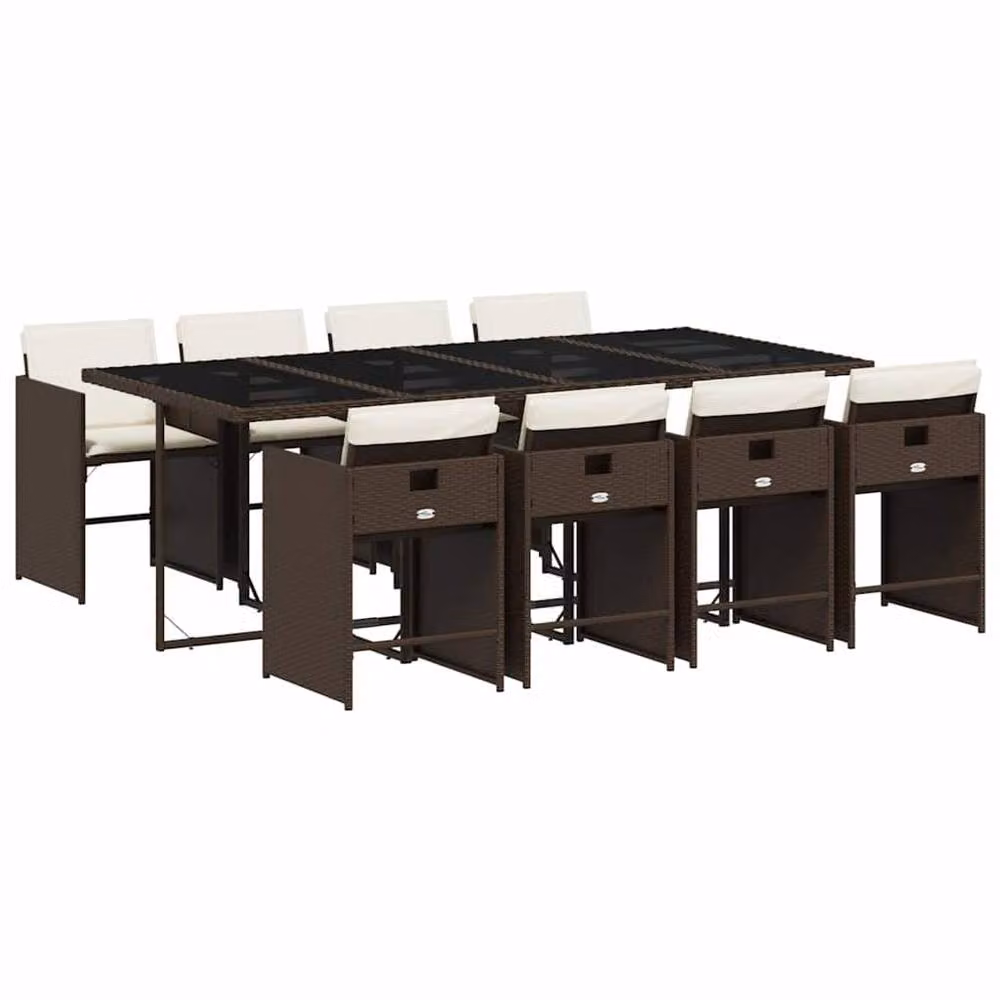 Berkfield Home Garden Rattan Dining Set with Glass Top in Brown, White and Black – 2