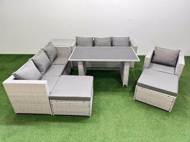 Fimous Patio Garden Furniture Set with Side Table and 2 Large Stools in Light Grey