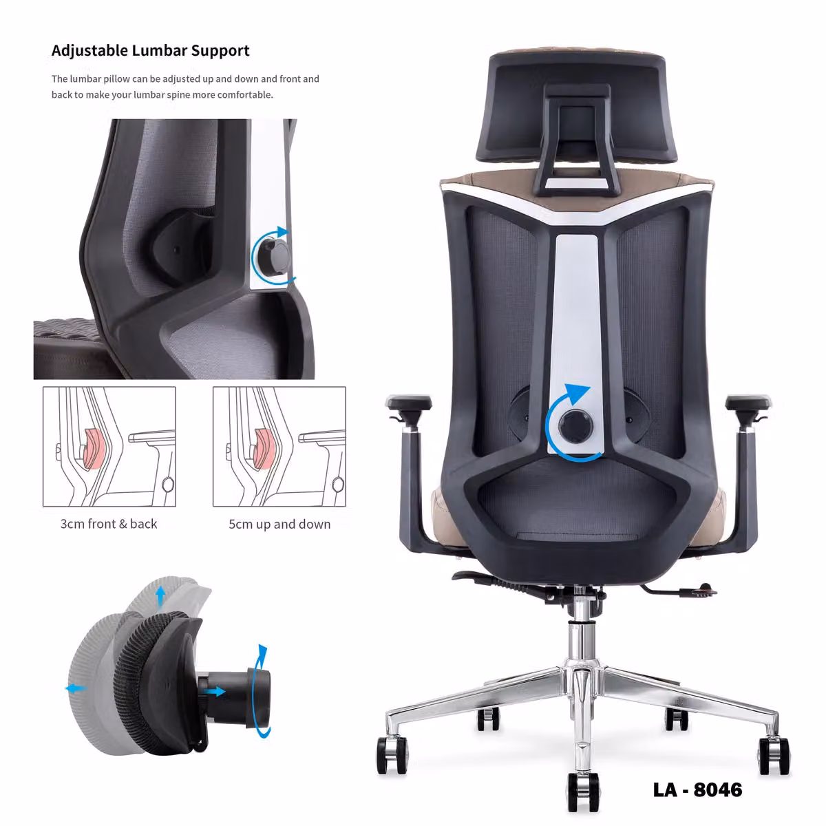 JFY High-Back Quilted Faux Leather Executive Swivel Chair with Reclining Backrest and Headrest in Black – 3