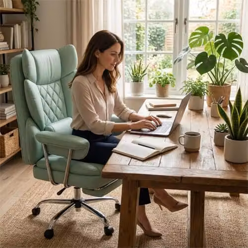 Levede Ergonomic Executive Office Chair in Light Green with Footrest, Lumbar Support and Headrest, PU Leather Swivel Computer Chair for Big and Tall Users – 3