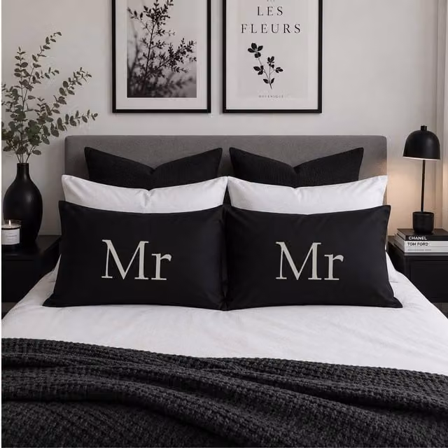 60 Second Makeover Mr & Mr Cotton Pillowcases in Black and Silver