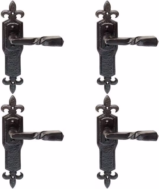 Loops 4 Pairs Forged Twisted Ornate Lever on Latch Backplate, Black Antique, 226 x 50 mm – 1