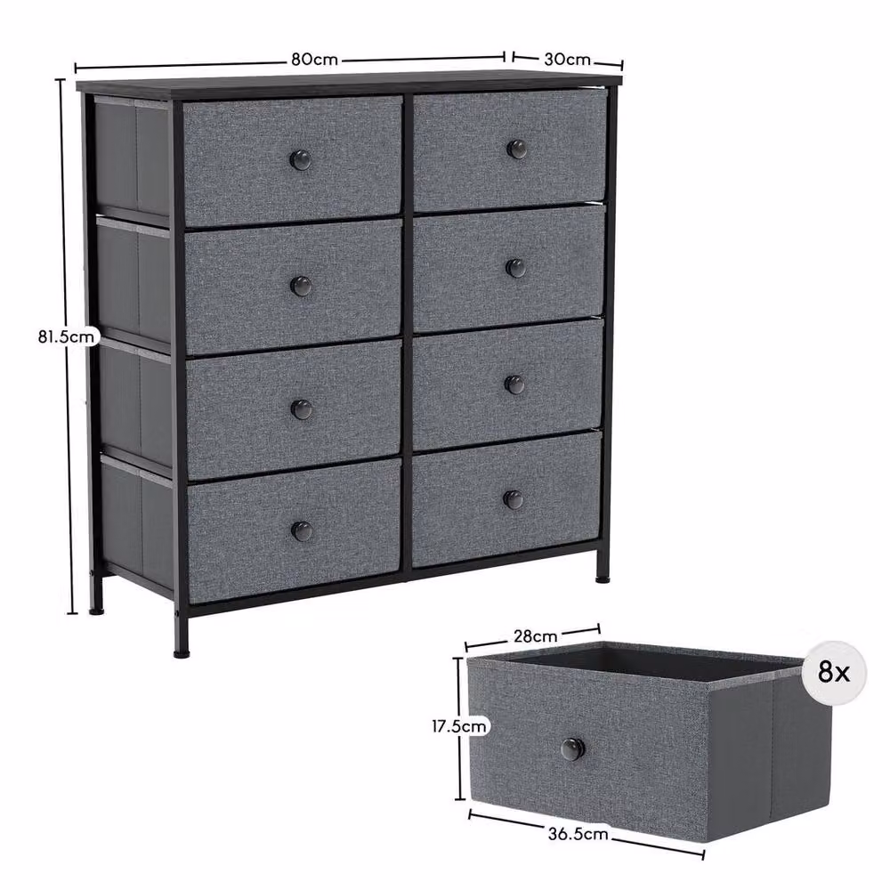 Kelvenix Grey and Black Fabric 8 Drawer Chest of Drawers – 2