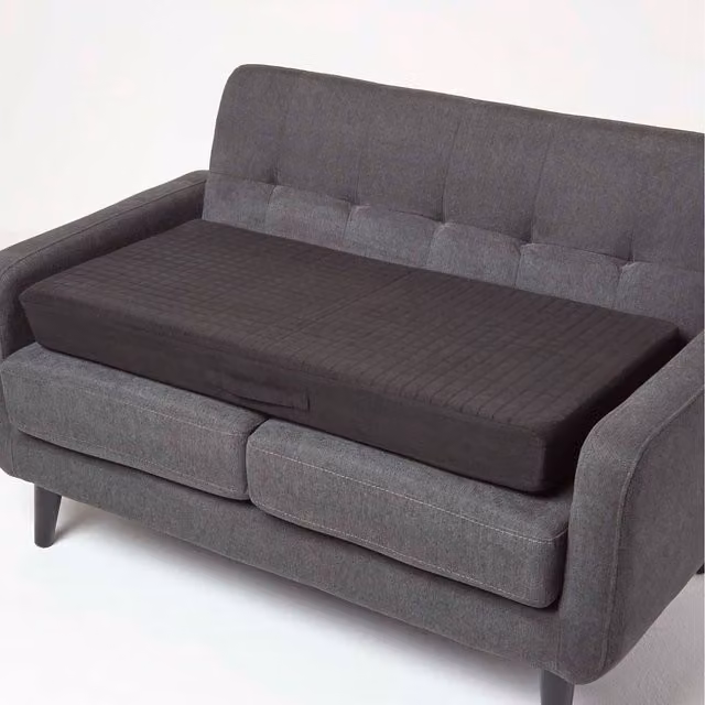 Homescapes Black Quilted Polyester 2 Seater Orthopaedic Booster Cushion Cover