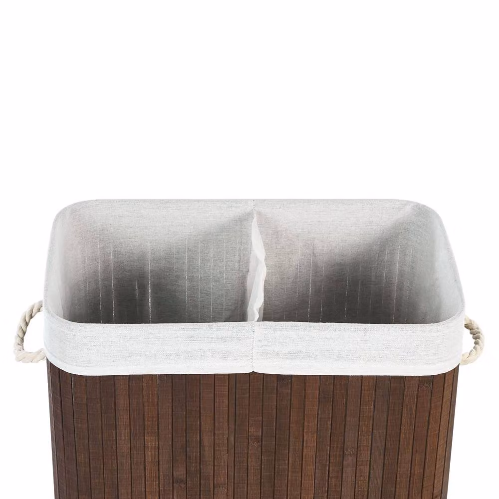 Wyld and Coco Two-Compartment Brown Bamboo Laundry Hamper with Lid and Rope Handles – 4